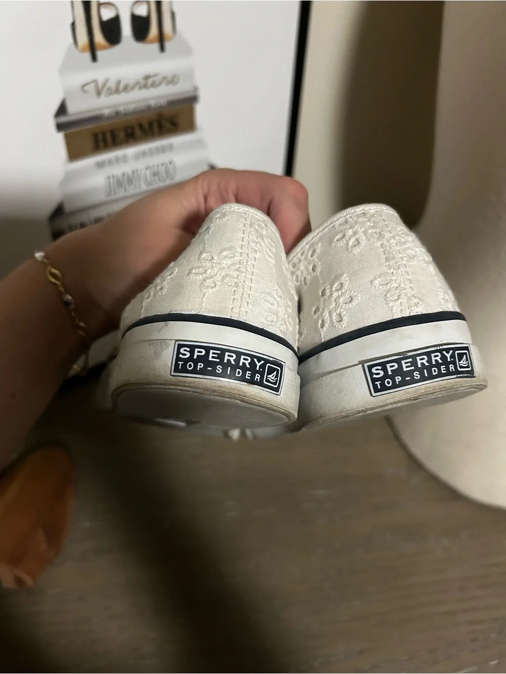 Sperry Top Slider White Floral Eyelet Slip-On Sneakers,Size 7 1/2